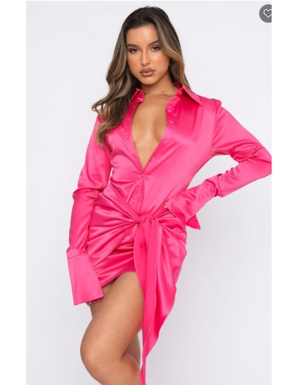 White Fox Boutique Fuchsia Satin Button-Front Mini Dress